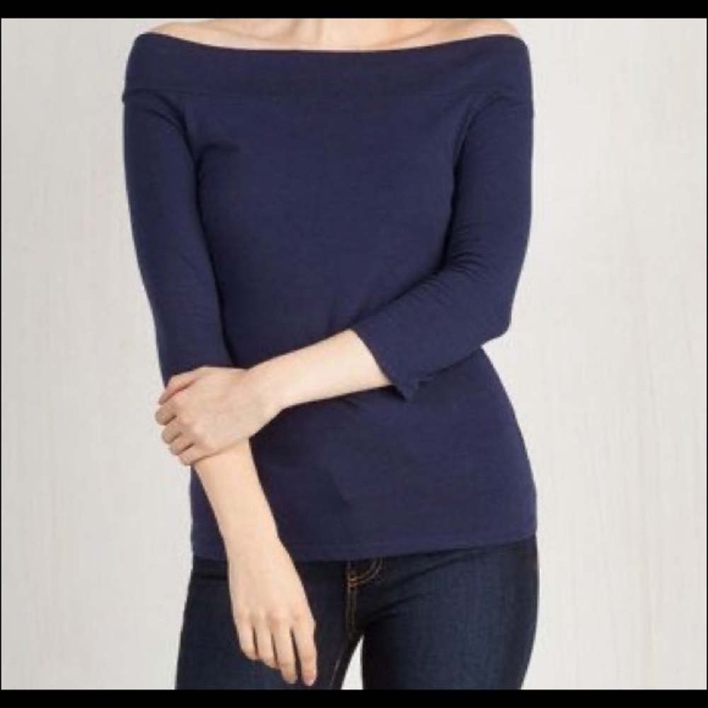 MOD CLOTH CAFE PARFAIT TOP NAVY OFF THE SHOULDER SIZE 1X